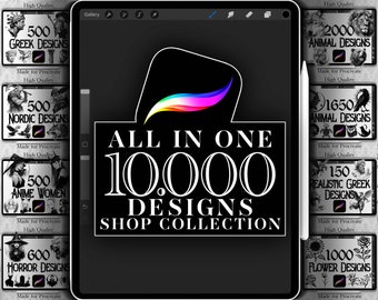 ALL-IN-ONE! - 10.000+ Designs - Procreate Bundle Collection from my Shop - Animals, Realistic, Anime, Flash, Nordic, Greek, Fineline, Horror