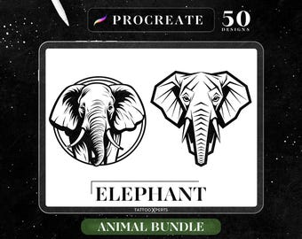 50 Elephant Designs | INSTANT DOWNLOAD | Animal Stamps | Procreate Brushes | Tattoo Design | Flash | Silhouette | Commercial Use Allowed