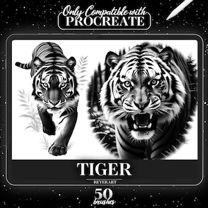Tiger Brush Bundle | 50 Designs | Only Compatible with Procreate | High-Quality Tiger Art | Commercial Use Allowed | Tattoo Reference