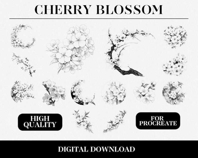 Cherry Blossom Procreate Brush Set | Sakura Tattoo Designs (digital ...