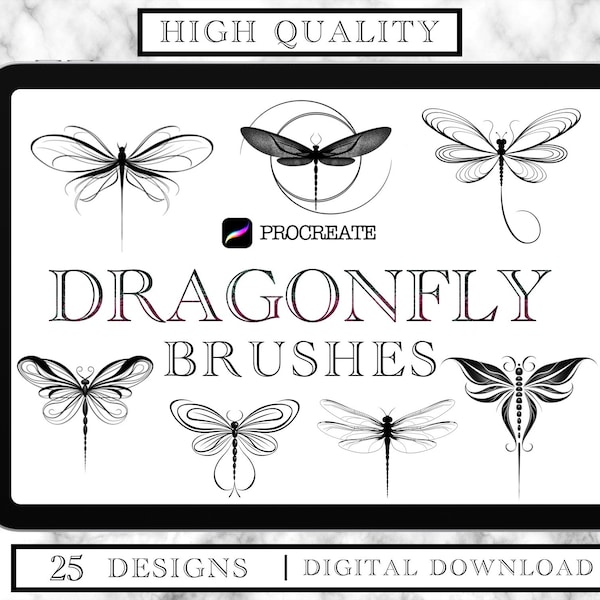 25 Procreate Dragonfly for Brush Set - Femme petits tatouages minimalistes - Brushes Stencil Stamps Digital pour iPad -