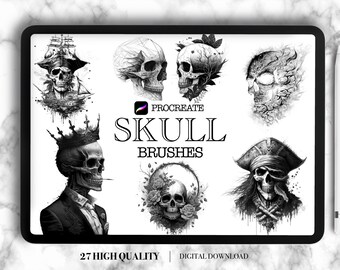 Skull Tattoo Stamps for Procreate – Hand Drawn Brush Set (Digital Download)