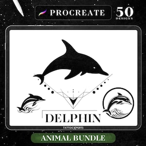 50 Delphin Designs | INSTANT DOWNLOAD | Animal Stamps | Procreate Brushes | Tattoo Design | Flash | Silhouette | Commercial Use Allowed