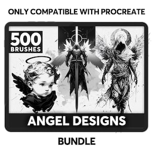 500 Angel Design Bundle | INSTANT DOWNLOAD | Death, Gothic, Small, Cherub, Women Stamps | Only Compatible Procreate Brushes | Tattoo Brush |