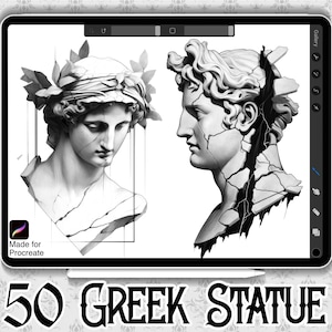 50 Greek Statue Designs (Pack01)| INSTANT DOWNLOAD | Greek Mythology Stamps | Procreate Brushes | Tattoo Design