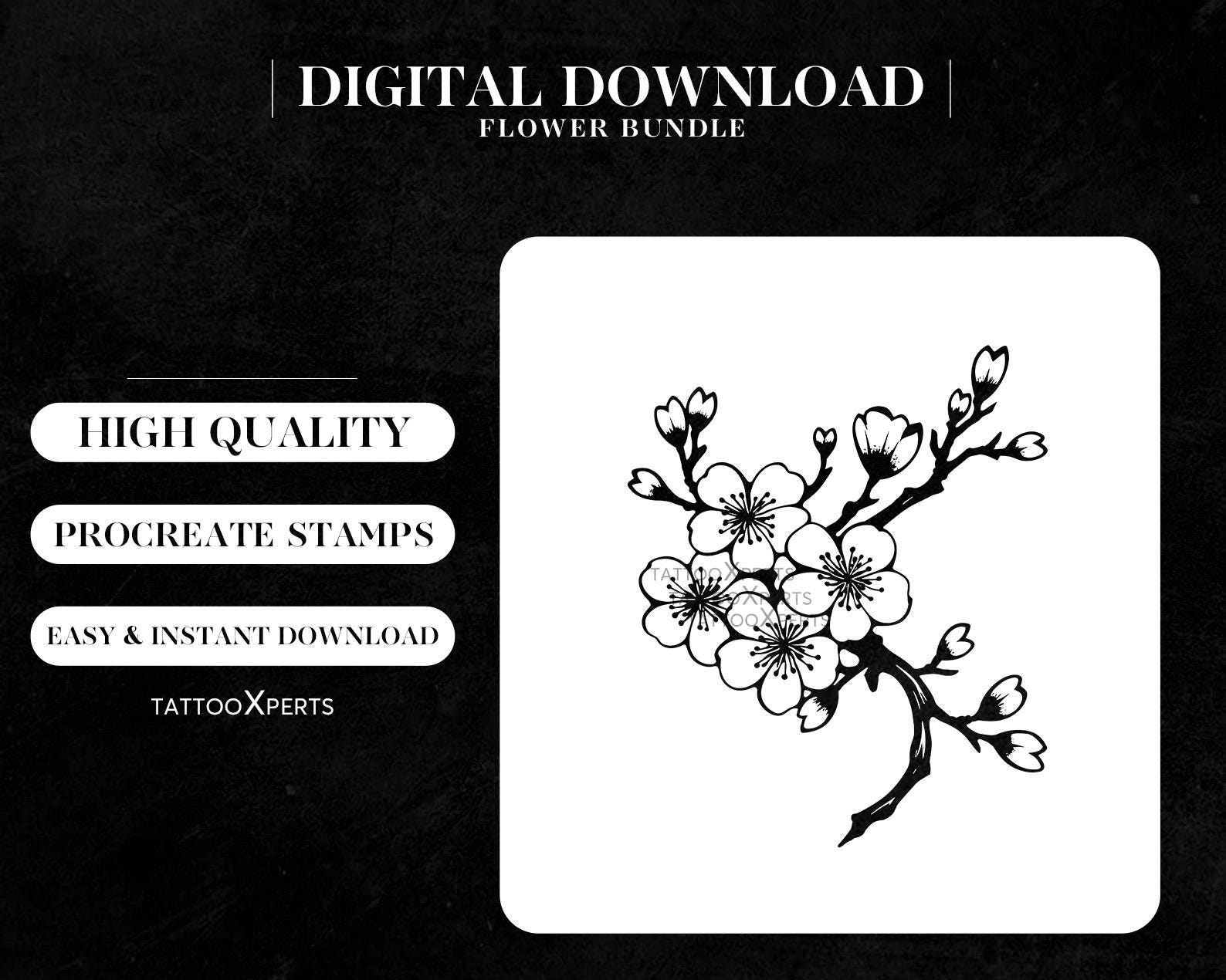 50 Cherry Blossom Procreate Brushes | Floral Tattoo Stamps (digital ...
