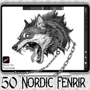 50 Nordic Fenrir Designs | INSTANT DOWNLOAD | Nordic Mythology Stamps | Tattoo Brush | Wolf Procreate Brushes | Commercial Use Allowed |