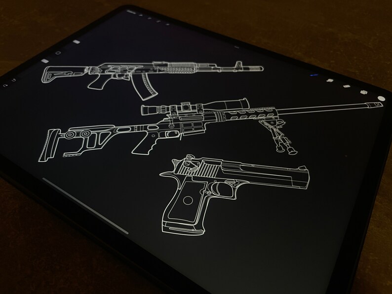 23 Gun / Weapon Outline Tattoo Procreate Brushes - Photoshop Stamps ...