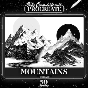 Mountain Procreate Brush Set | 50 High-Quality Digital Brushes | Ideal for Mountain Tattoo Designs | Stunning Mountain Art for Procreate