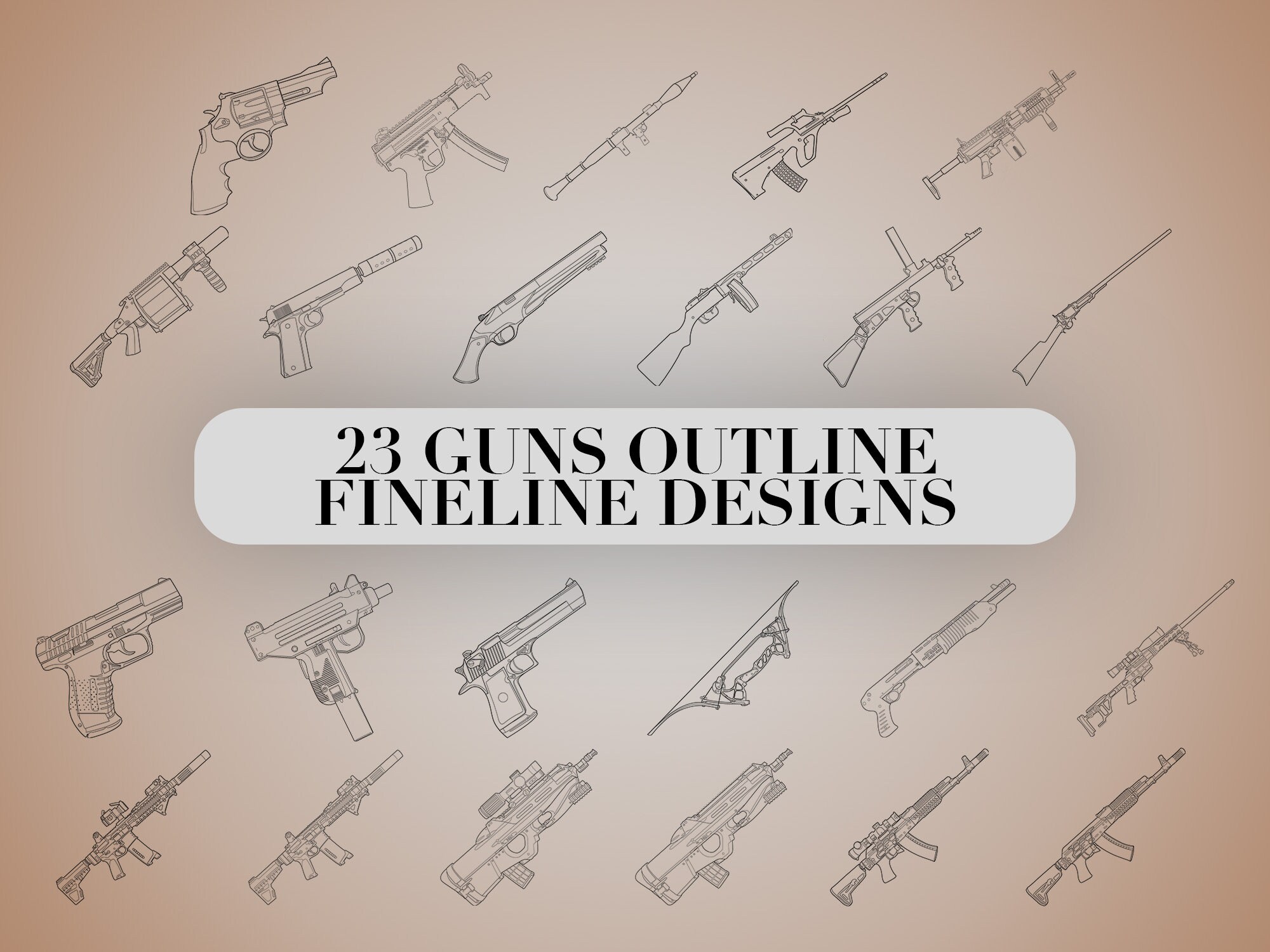23 Gun / Weapon Outline Tattoo Procreate Brushes - Photoshop Stamps ...