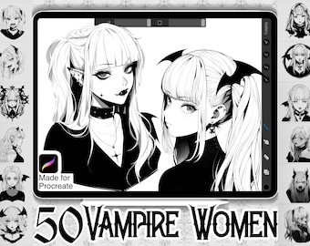 Anime Vampire Girl Procreate Brushes | Manga Tattoo Stamps (Instant Download)