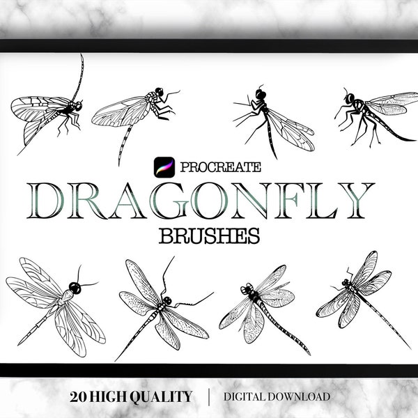 20 Procreate Dragonfly Brush Set - Tattoo Brushs Stencil Stamps Digital pour iPad / pinceau, tampon, conception de tatouage, pinceau numérique