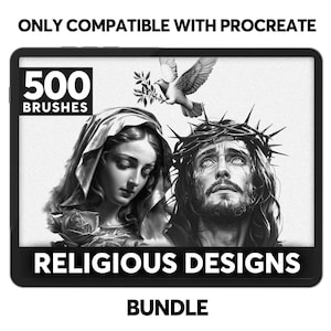 500 Religious Bundle | Jesus, Mother Maria, God of Lamb, Dove, Praying Hands, The Last Supper | Only Compatible with Procreate -Tattoo Brush