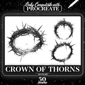 Crown of Thorns Procreate Brush Set | 50 High-Quality Brushes | Thorns & Cross Design for Procreate - Religious Collection - Template