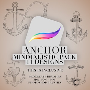 11 Anchor Tattoo Designs | INSTANT DOWNLOAD | Minimalist Procreate Stamp | Nautical Designs | Anchor Stamps | Photoshop Tattoo Brush