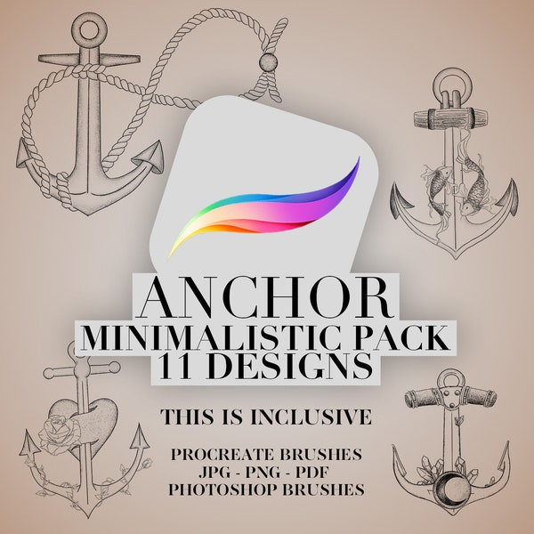 Anchor Tattoo Designs | INSTANT DOWNLOAD | Minimalist Procreate Stamp | Nautical Designs | Anchor Stamps | Photoshop Tattoo Brush