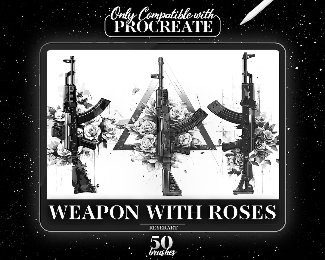 Weapons With Roses Procreate Brush Set | 50 High-quality Digital ...