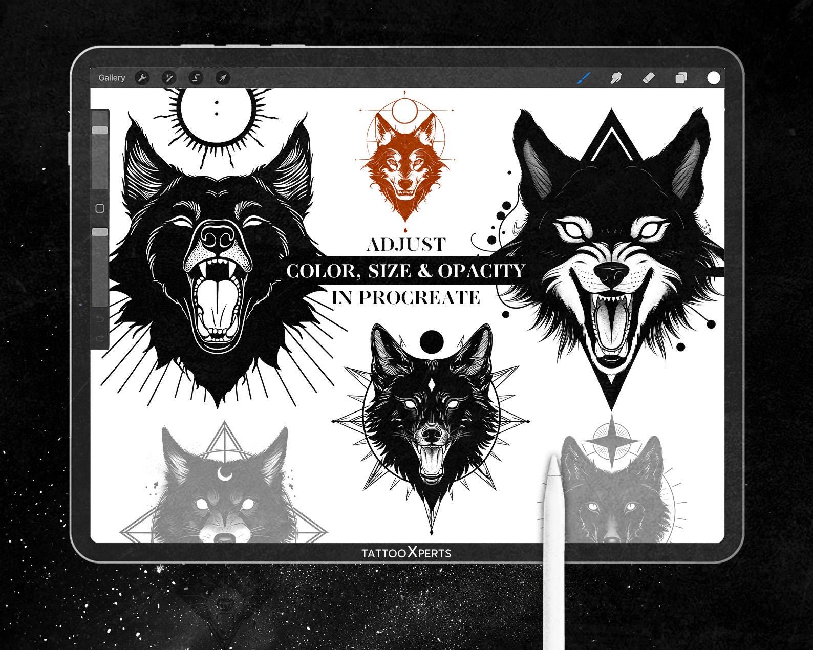Gothic Wolf Procreate Stamps | Dark Tattoo Art Brushes (commercial Use ...