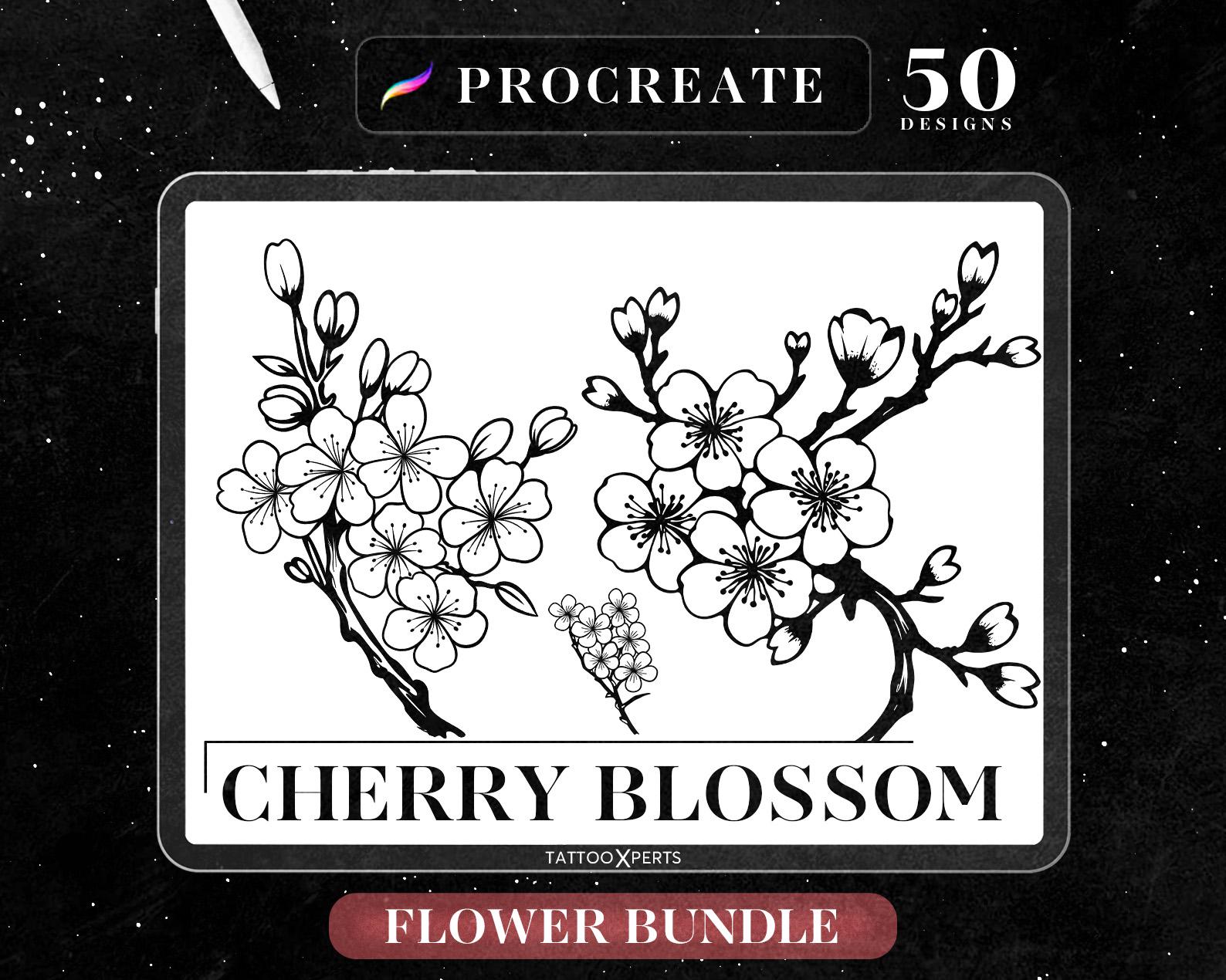 50 Cherry Blossom Procreate Brushes | Floral Tattoo Stamps (digital ...