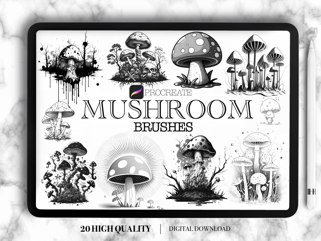 Procreate Mushroom Brush Set - 20 Tattoo Stamps, Digital Brushes (ipad ...