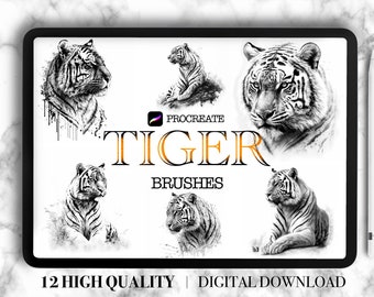 12 Procreate Tiger Brush Set - Tattoo Brushes Stencil Stamps Digital for iPad / brush, stamp, tattoo design, digital brush