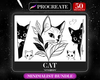 50 Cat Tattoo Designs | Minimalist Procreate Brushes (Instant Download)