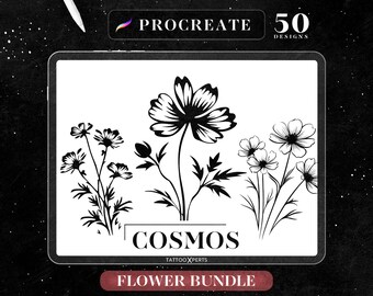 50 Cosmos Flower Procreate Stamps | Tattoo & Floral Designs (Digital Download)