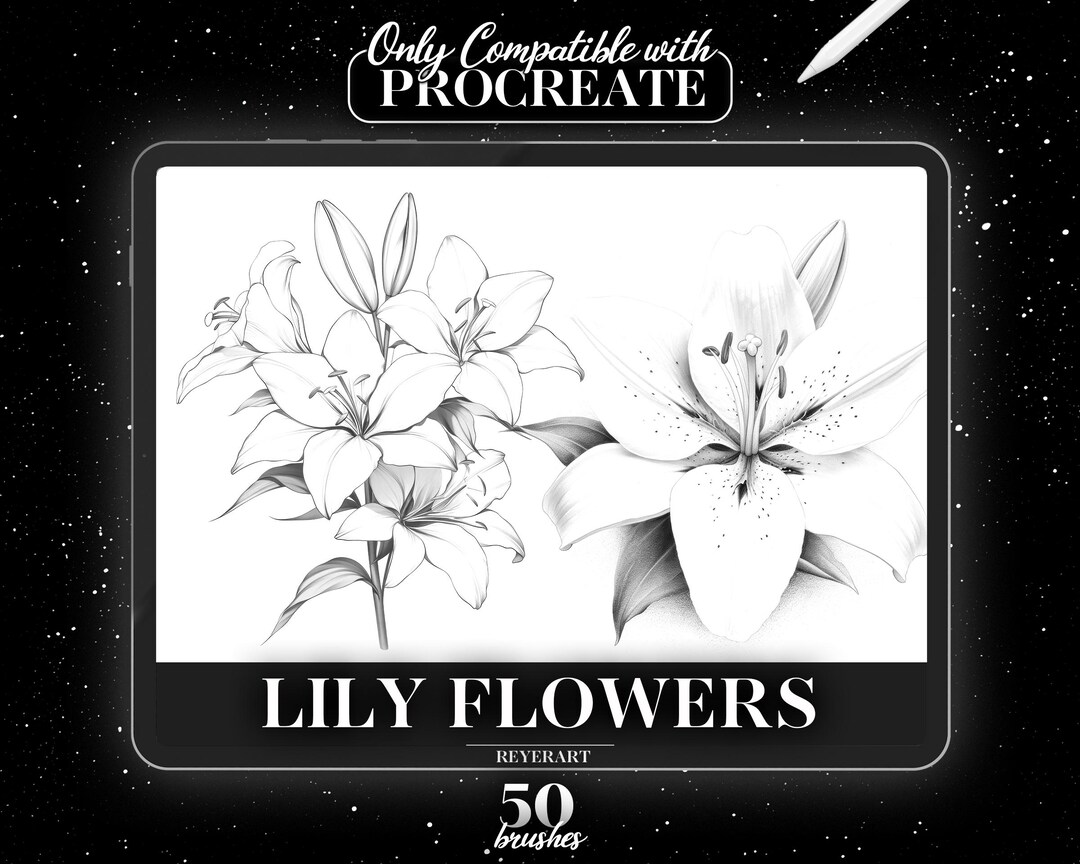 Lily Flowers Procreate Brush Set | 50 Floral Art Brushes (digital ...