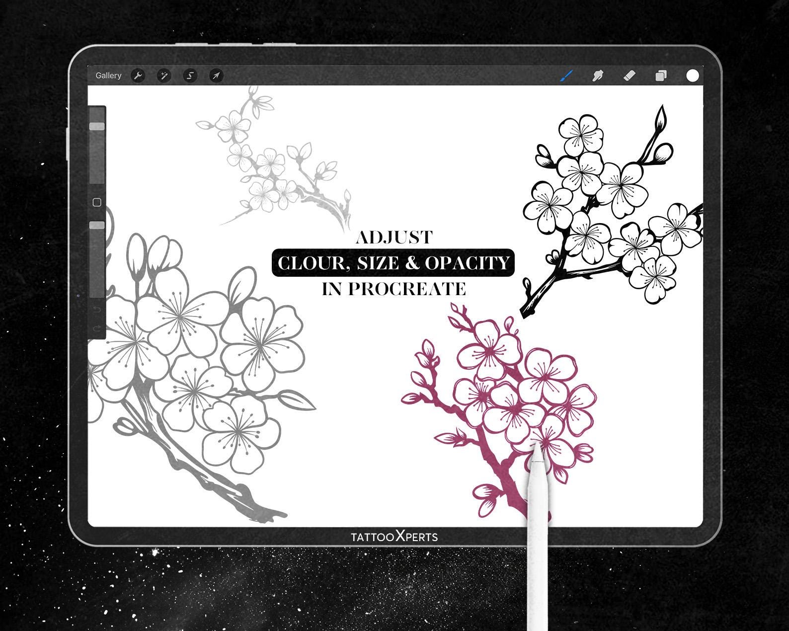 50 Cherry Blossom Procreate Brushes | Floral Tattoo Stamps (digital ...