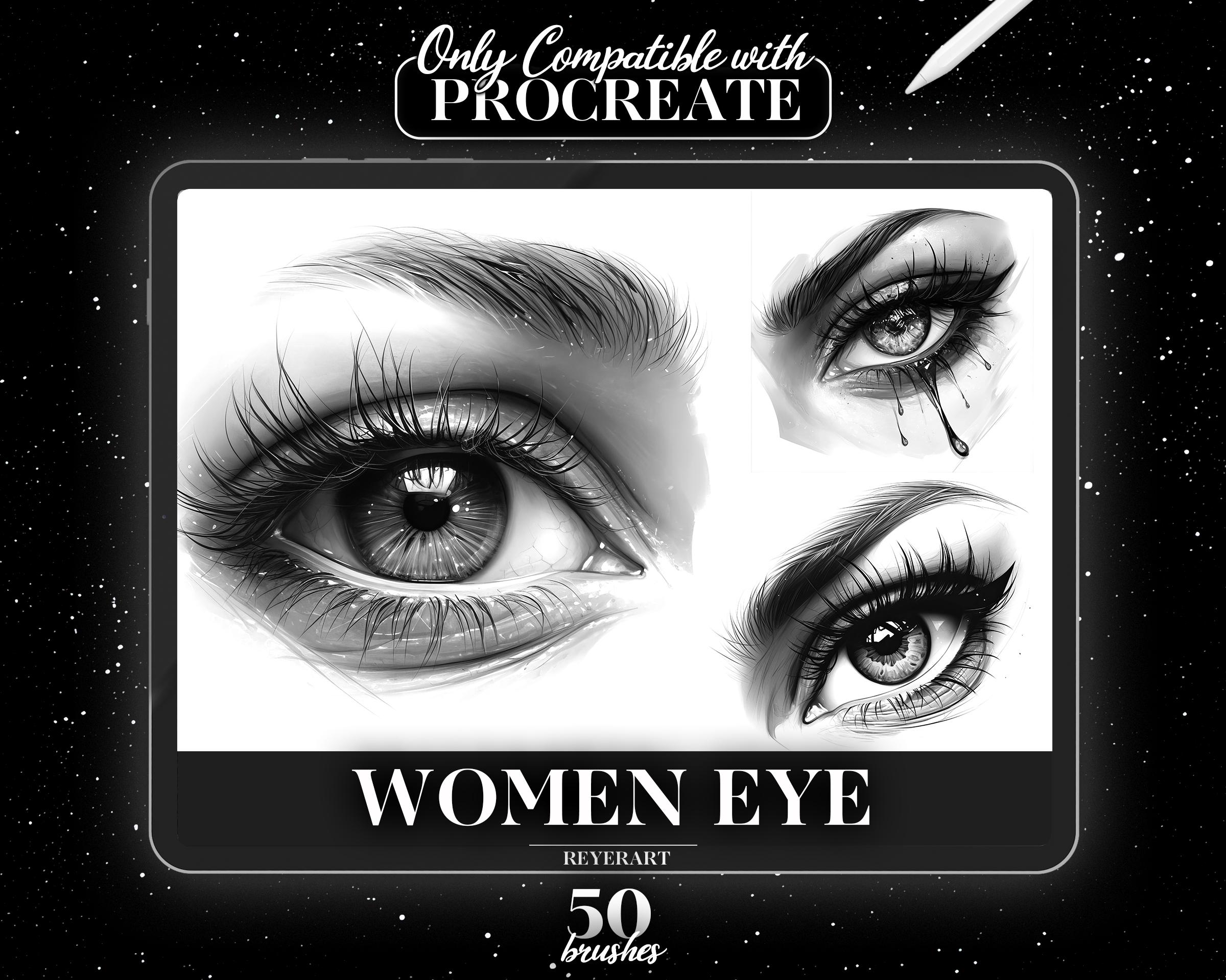 Women’s Eye Procreate Brush Set – 50 Realistic Female Eye Tattoo & Illustration Brushes
