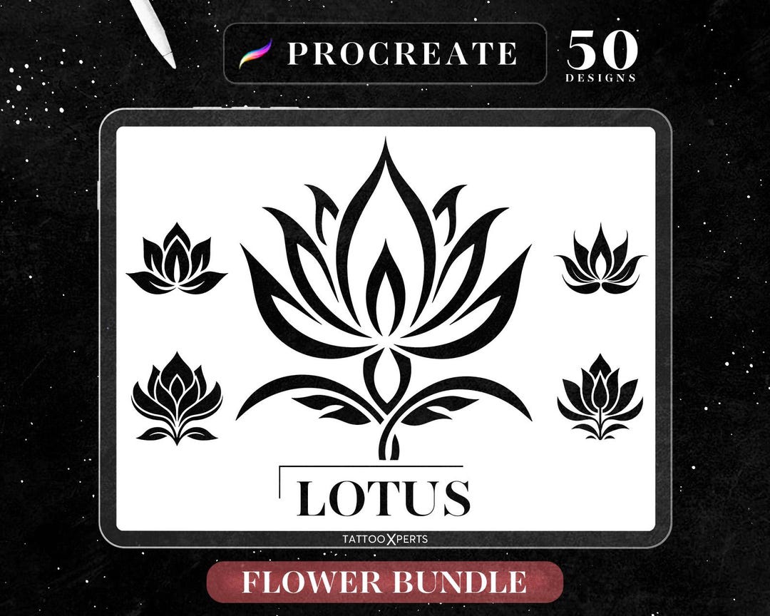 50 Lotus Flower Procreate Stamps | Tattoo Designs (instant Download ...