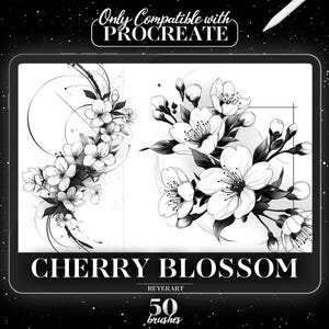 桜の Procreate ブラシ セット | 50 種類の高品質デジタル ブラシ | 桜のタトゥー デザイン | Procreate 用の花のアート