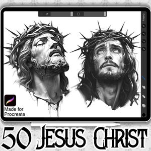 50 Jesus Christ Designs | INSTANT DOWNLOAD | Religious Stamps | Procreate Brushes | Tattoo Brush | Christian God | Commercial Use Allowed