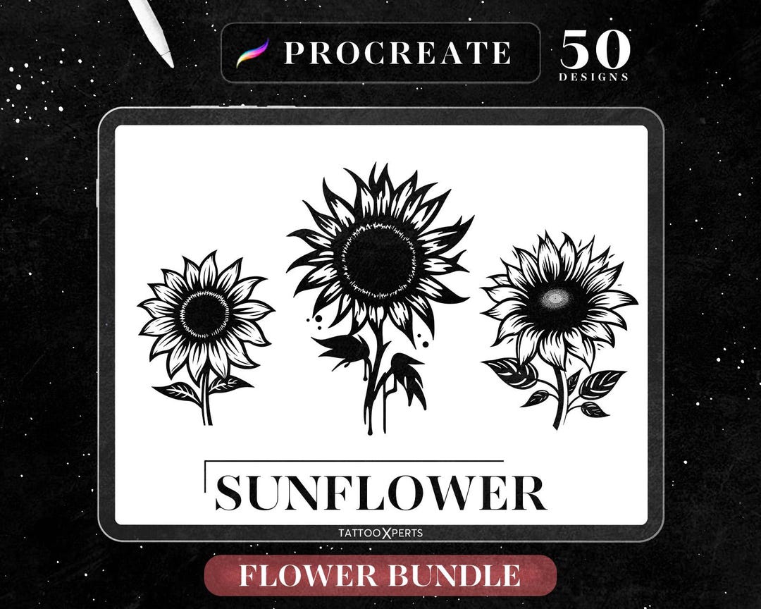 50 Sunflower Procreate Stamps | Tattoo & Floral Designs (instant ...