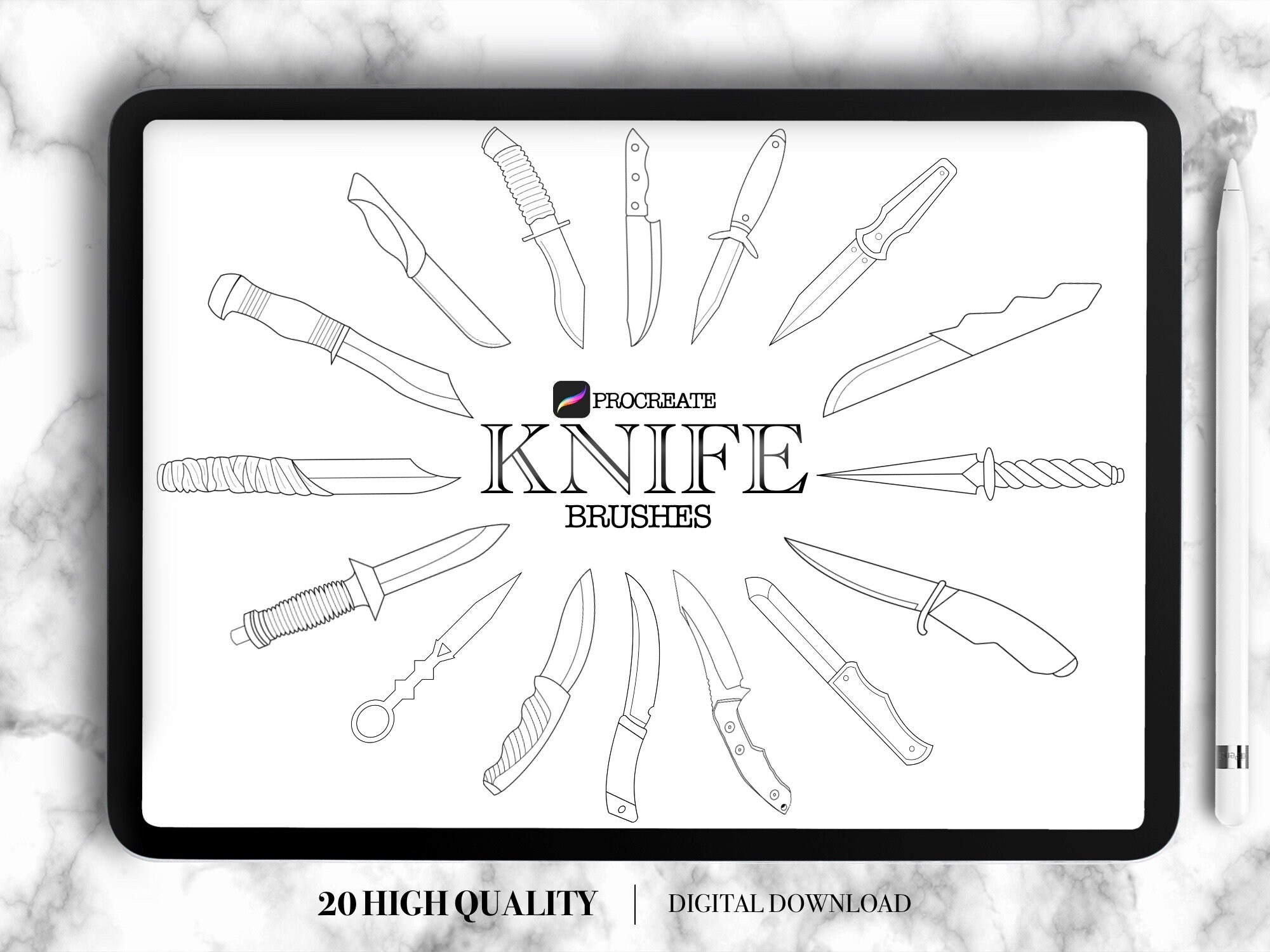 20 Procreate Knife Brush Set Tattoo Brushes Stencil Stamps Etsy