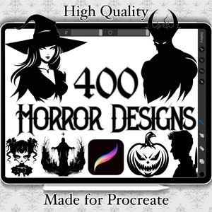 HORROR Flash Bundle! - over 400 Designs / 16 Sets- Procreate stamps, Photoshop brushes, Jpg, Png and Pdf - 20 Tattoo brushes + 1 Tutorial