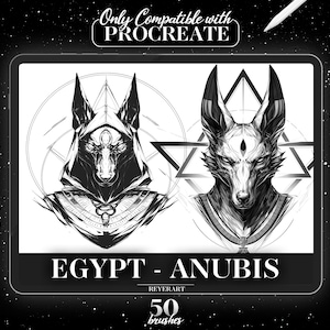 Egypt Anubis Procreate Brush Set | 50 High-Quality Brushes | Egyptian God Tattoo Designs and Mythical Art | Template & References