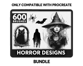 600 Horror Tattoo Design Bundle | Only Compatible with Procreate | Helloween Stamps | Goth Graphics | Spooky Flash Ink INSTANT DOWNLOAD |
