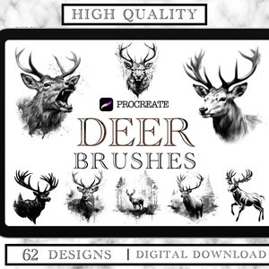 Deer Designs for Procreate / tattoo stamp - 62 designs - stamps digital for iPad - unique illustration flash - Deer Tattoo