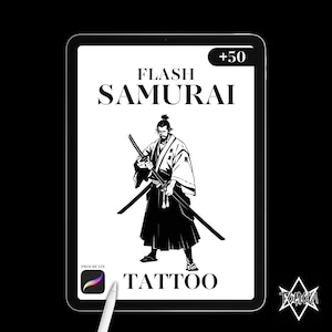 Japanese Samurai Stamps | INSTANT DOWNLOAD | Bundle of 50 Procreate Stamps | Asian Flash Stamps | Procreate Tattoo Brush | Stencil Tutorial