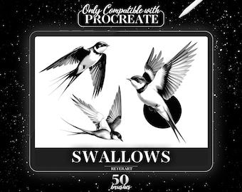 Swallow Procreate Brushes | 50 Bird Designs, Tattoo Reference (Digital Download)