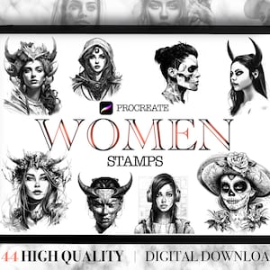 Women Portrait for Procreate / tattoo stencil - 44 designs - stamps digital for iPad - brush set - unique illustration flash