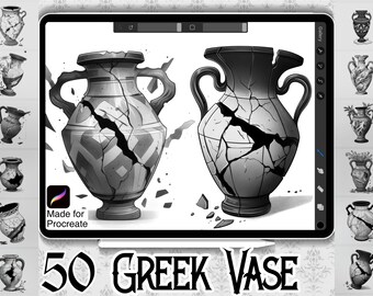 50 Greek Vase Designs | INSTANT DOWNLOAD | Greek Mythology Stamps | Procreate Brush | Tattoo Design | Digital Print | Commercial Use Allowed