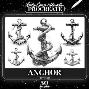 Anker Procreate Pinselset | 50 hochwertige digitale Pinsel | Nautische Tattoo Designs | Ozean-inspirierte Kunst für Procreate