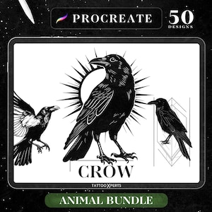 50 Crow Tattoo Designs | Procreate Brushes Pack | Instant Raven Art | Gothic Bird Stamps | Commercial Use
