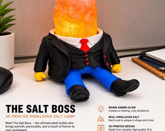 The Salt Boss – 3D Printed Himalayan Salt Lamp | Funny Desk Decor | Office Gift | USB Powered