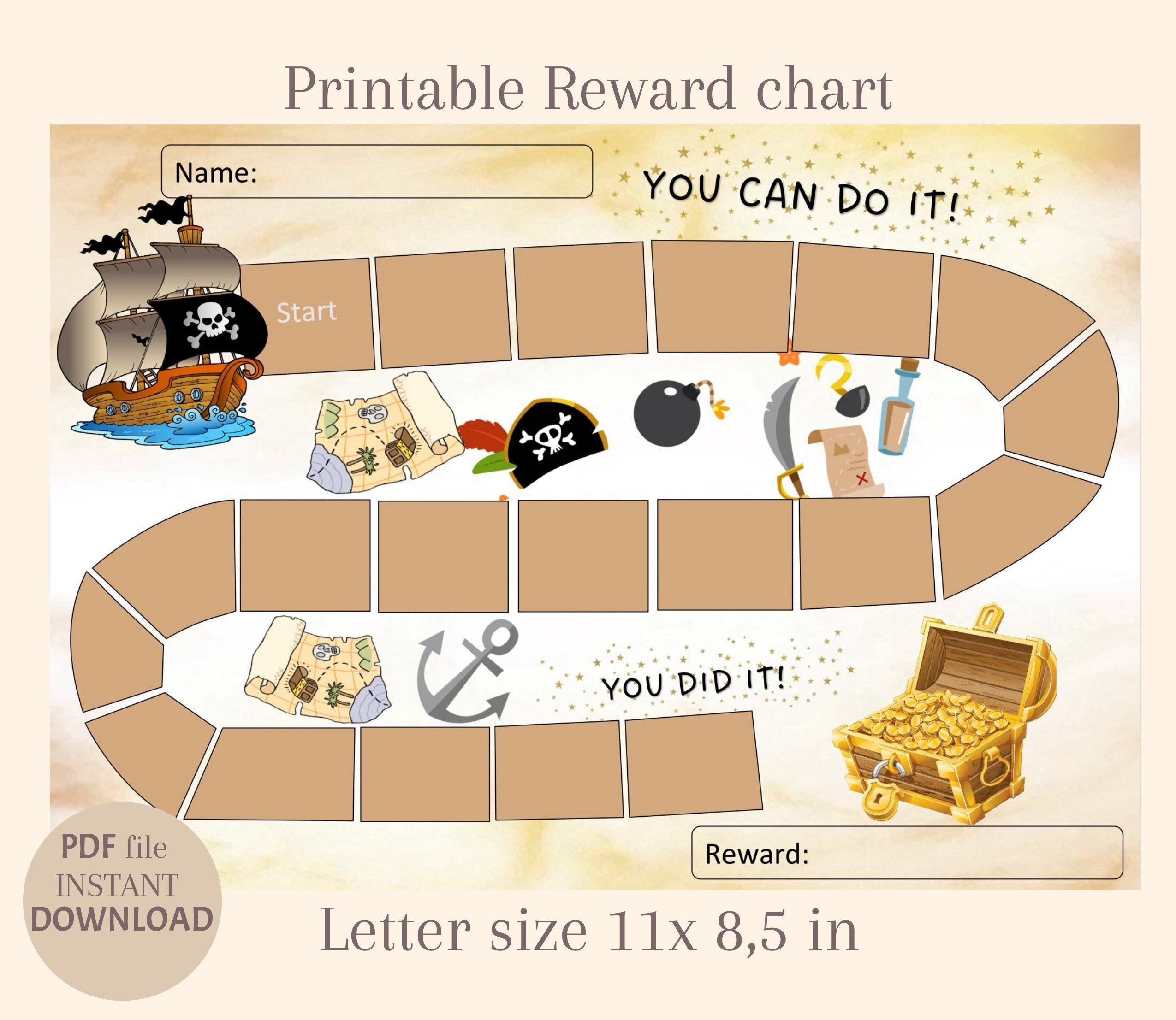 Printable Pirate Reward Chart Reward Chart Printable - Etsy