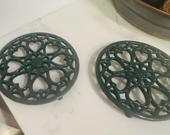 Pair of Vintage Cast Iron Detailed Intricate Ornate Trivets