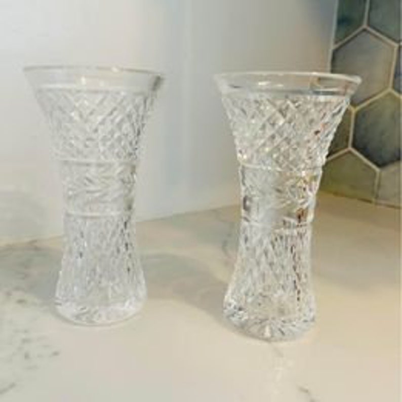 Two 2 Waterford Crystal Glandore Pattern Hand Cut Flower Etsy