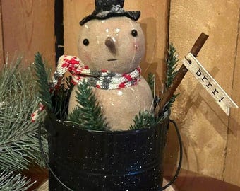 Primitives by Kathy country Snowman Snowman in black bucket - BRRR-